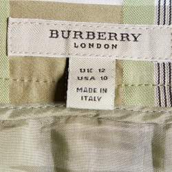 Pre Owned Burberry Green & Beige Checkered Cotton & Silk Pleated Skirt M