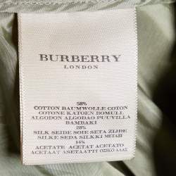 Pre Owned Burberry Green & Beige Checkered Cotton & Silk Pleated Skirt M