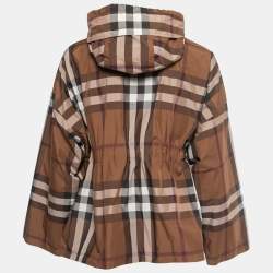 مملوكة مسبقًا Burberry Brown Checked Synthetic Hooded Zip Front Jacket XS