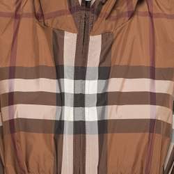 مملوكة مسبقًا Burberry Brown Checked Synthetic Hooded Zip Front Jacket XS
