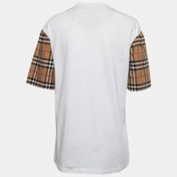 Pre Owned Burberry White Cotton Vintage Checked Half Sleeve T-Shirt M