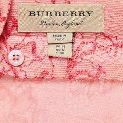 Pre Owned Burberry Pink Floral Lace A-Line Midi Skirt L