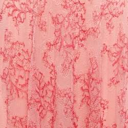 Pre Owned Burberry Pink Floral Lace A-Line Midi Skirt L