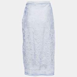 Pre Owned Burberry Blue Floral Embroidered Tulle Midi Skirt L