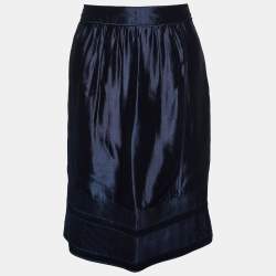 Pre Owned Burberry Navy Blue Silk Blend Textured Hem Detail Mini Skirt S