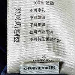 Pre Owned Burberry Navy Blue Silk Blend Textured Hem Detail Mini Skirt S