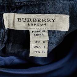 Pre Owned Burberry Navy Blue Silk Blend Textured Hem Detail Mini Skirt S