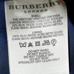 Pre Owned Burberry Navy Blue Silk Blend Textured Hem Detail Mini Skirt S