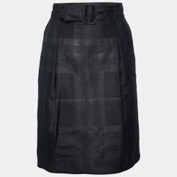 Burberry Charcoal Grey Checkered Wool Blend Belted Mini Skirt S