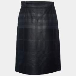 Burberry Charcoal Grey Checkered Wool Blend Belted Mini Skirt S