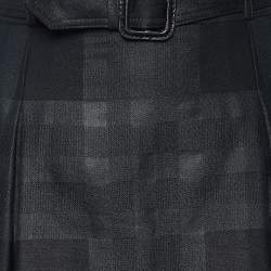 Burberry Charcoal Grey Checkered Wool Blend Belted Mini Skirt S