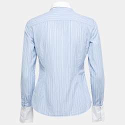 Pre Owned Burberry Blue Striped Cotton Contrast Trimmed Button Front Full Sleeve Shirt S