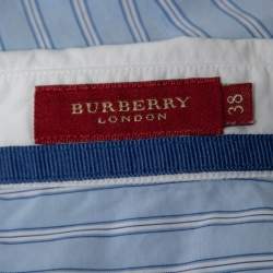 Pre Owned Burberry Blue Striped Cotton Contrast Trimmed Button Front Full Sleeve Shirt S