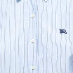 Pre Owned Burberry Blue Striped Cotton Contrast Trimmed Button Front Full Sleeve Shirt S