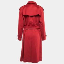 Pre Owned Burberry Red Cashmere Belted Trench Coat M