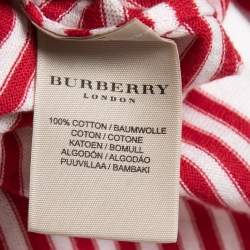 Pre Owned Burberry Red & White Striped Cotton Knit V-Neck Jumper M