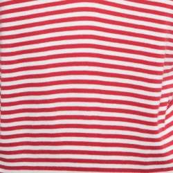 Pre Owned Burberry Red & White Striped Cotton Knit V-Neck Jumper M