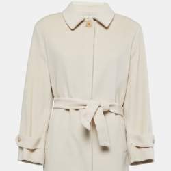 Pre Owned Burberry Cream Wool & Cotton Belted Long Coat M