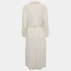 Pre Owned Burberry Cream Wool & Cotton Belted Long Coat M
