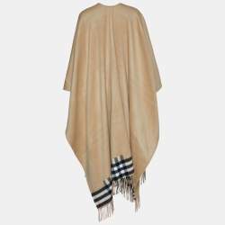 Burberry Beige Cashmere & Wool Fringed Long Poncho (One Size)