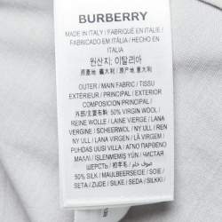 Pre Owned Burberry Grey Wool & Silk Jersey Striped Detail Button Front T-Shirt XS