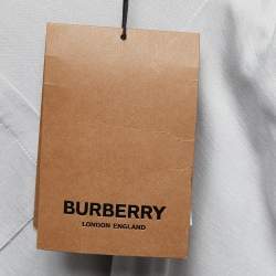 Pre Owned Burberry Grey Wool & Silk Jersey Striped Detail Button Front T-Shirt XS