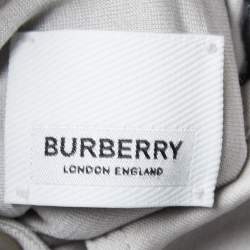 Pre Owned Burberry Grey Wool & Silk Jersey Striped Detail Button Front T-Shirt XS