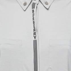Pre Owned Burberry Grey Wool & Silk Jersey Striped Detail Button Front T-Shirt XS