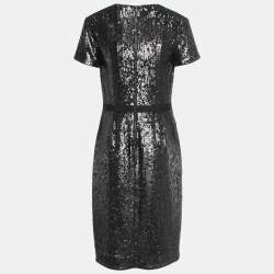 Pre Owned Burberry Black Sequin Embellished Crepe Flared Short Dress M