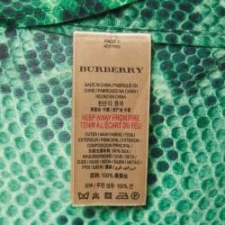 Pre Owned Burberry Green Snake Print Silk Neck Tie Detail Button Front Blouse L
