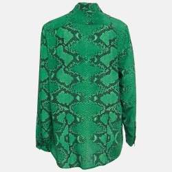 Pre Owned Burberry Green Snake Print Silk Neck Tie Detail Button Front Blouse L