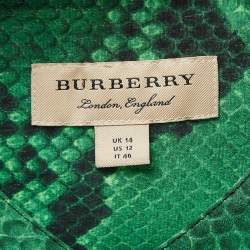 Pre Owned Burberry Green Snake Print Silk Neck Tie Detail Button Front Blouse L