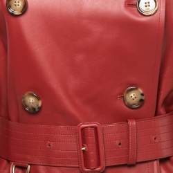 Pre Owned Burberry Red Leather Double Breasted Haddington Trench Coat S