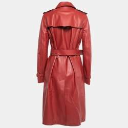 Pre Owned Burberry Red Leather Double Breasted Haddington Trench Coat S