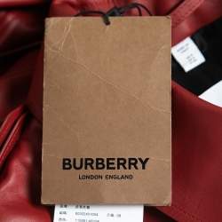 Pre Owned Burberry Red Leather Double Breasted Haddington Trench Coat S