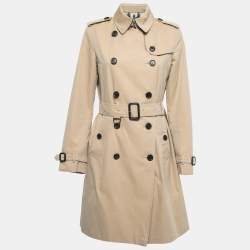 Pre Owned Burberry Beige Cotton Belted Double Breasted Coat M
