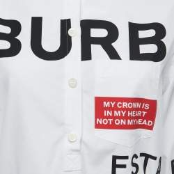 Pre Owned Burberry White Cotton Horseferry Print Mini Belted Shirt Dress L