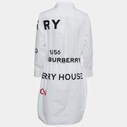 Pre Owned Burberry White Cotton Horseferry Print Mini Belted Shirt Dress L