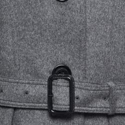 Pre Owned Burberry Grey Wool Belted Flared Trench Coat M