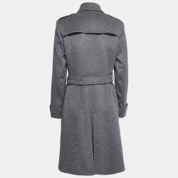 Pre Owned Burberry Grey Wool Belted Flared Trench Coat M