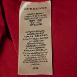 Burberry Brit Red Cotton Check Detail Crew Neck Long Sleeve T-Shirt XS