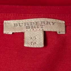Burberry Brit Red Cotton Check Detail Crew Neck Long Sleeve T-Shirt XS