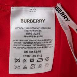 Pre Owned Burberry Red Jersey Button Front Neck Tie Detail Long Sleeve Midi Dress XS