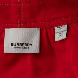Pre Owned Burberry Red Jersey Button Front Neck Tie Detail Long Sleeve Midi Dress XS