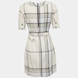 Pre Owned Burberry Multicolor Checked Patterned Cotton Belted Mini Dress XS