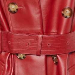 Pre Owned Burberry Burgundy Leather Belted Trench Coat S