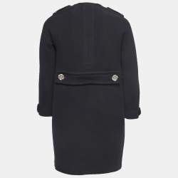 Pre Owned Burberry Black Wool Round Neck Coat XS