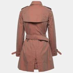 Pre Owned Burberry Pink Cotton Belted Trench Coat XS