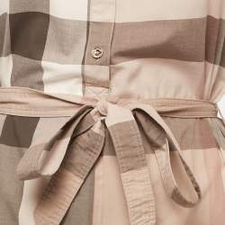 Pre Owned Burberry Pale Grey Checked Cotton Belted Shirt Dress M