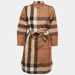 Burberry Brown Checked Cotton Belted Shirt Dress M